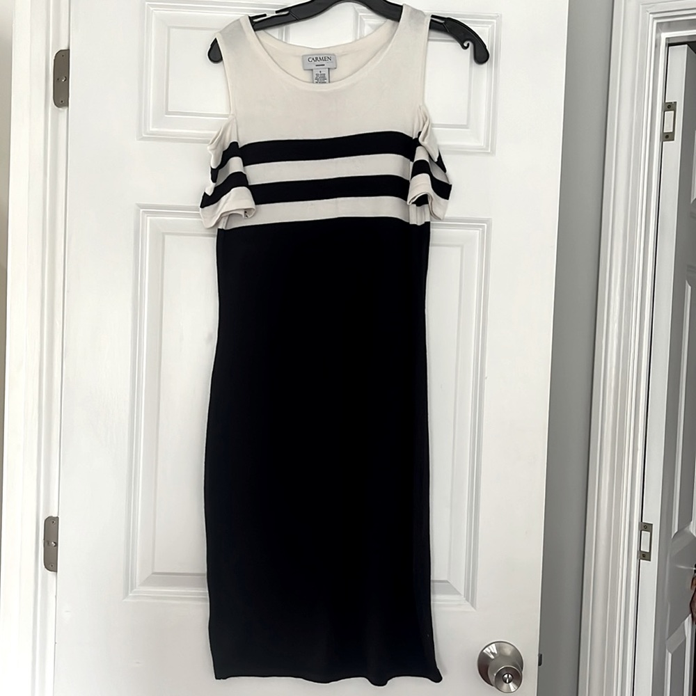 Cute Blue and White Stripe Carmen Dress